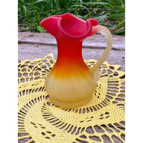 Vintage Satin Art Glass Amberina Ruffled Small Pitcher - Picture 9 of 9